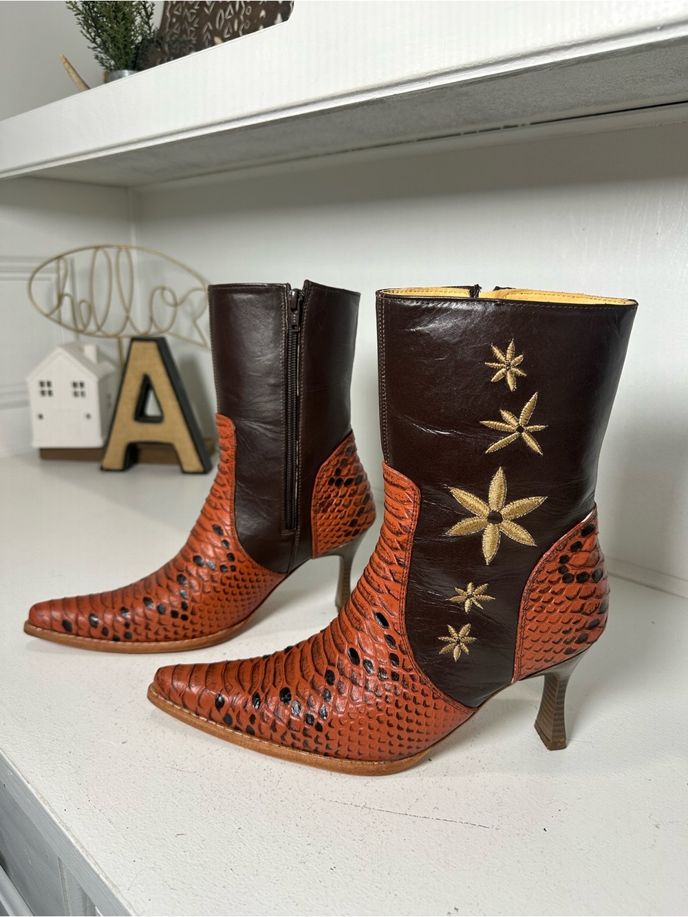 El Canelo Collection Exotic Python Ankle Boots Women's US 6, Mexico 23.5